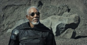 Morgan Freeman sports steampunk goggles in his latest movie, Oblivion.