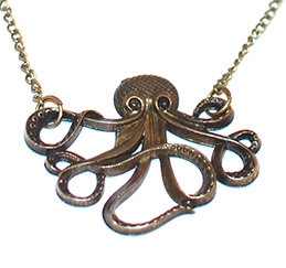 Cthulhu Necklace - Antique Bronze Tone Octopus
