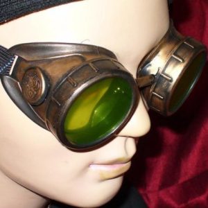 Gold Steampunk Goggles with Fluorescent Green Lenses