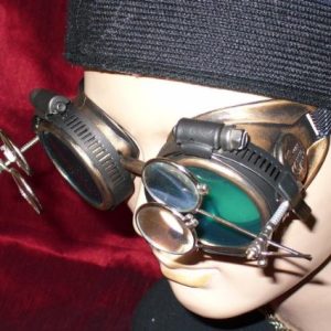 Green Lens Steampunk Goggles with Eye Loupe