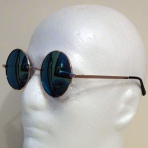 aqua blue lenses with gold frame & black temple covers