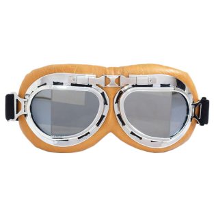 WWII Aviator / Biker Goggles: Beige w/ Mirrored Lenses
