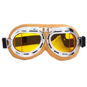 WWII Aviator / Biker Goggles: Beige w/ Yellow Lenses