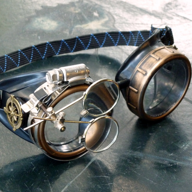 Black and Bronze Compass Goggles with Double Eye Loupe