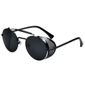Black Oval Sunglasses: Fold In Side Shields, Smoke Gray Lenses