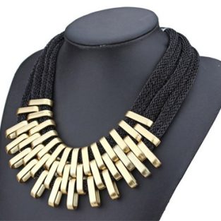 Black mesh statement necklace with golden links