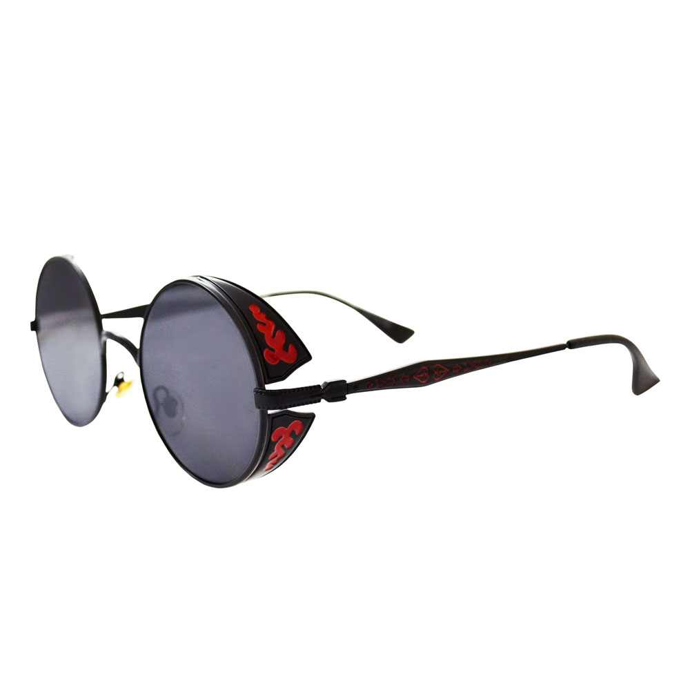 Black Sunglasses with Red Flame Filigree Side Shields