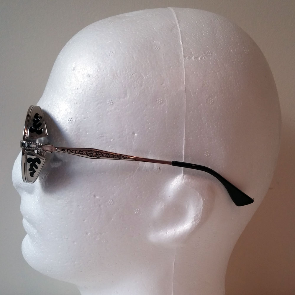 Silver Sunglasses: Black Filigree Side Shields, Mirrored Lenses