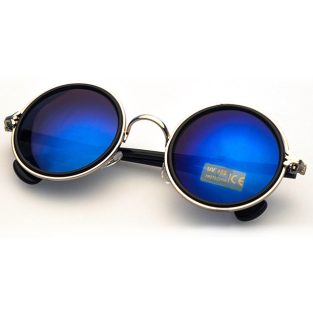 Gold Sunglasses with Crow's Feet Hinge & Blue Lenses