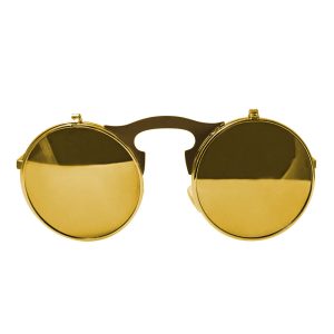 Round Bulky Metal Sunglasses With Flip Up Lenses - Gold & Gold Mirrored Lenses Front