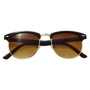 Brown Clubmaster Sunglasses With Gold Accents - Folded