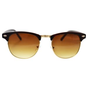 Brown Clubmaster Sunglasses With Gold Accents - Front