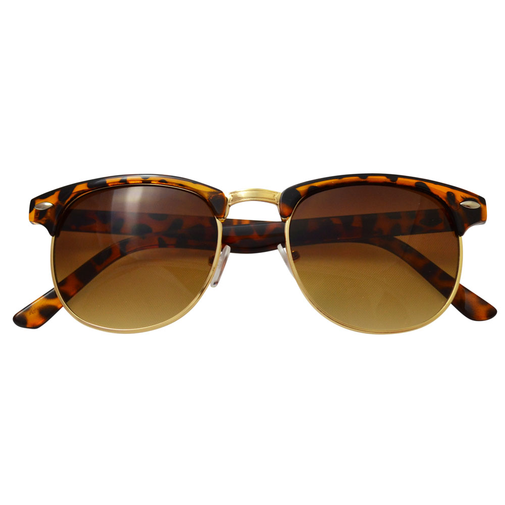 Cheetah Print Clubmaster Sunglasses With Gold Accents - Folded