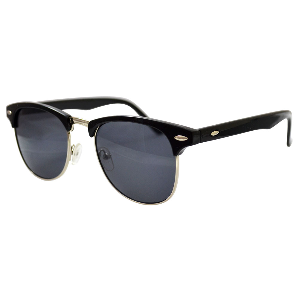 Clubmaster Sunglasses: Glossy Black, Gold Accents & Dark Lenses