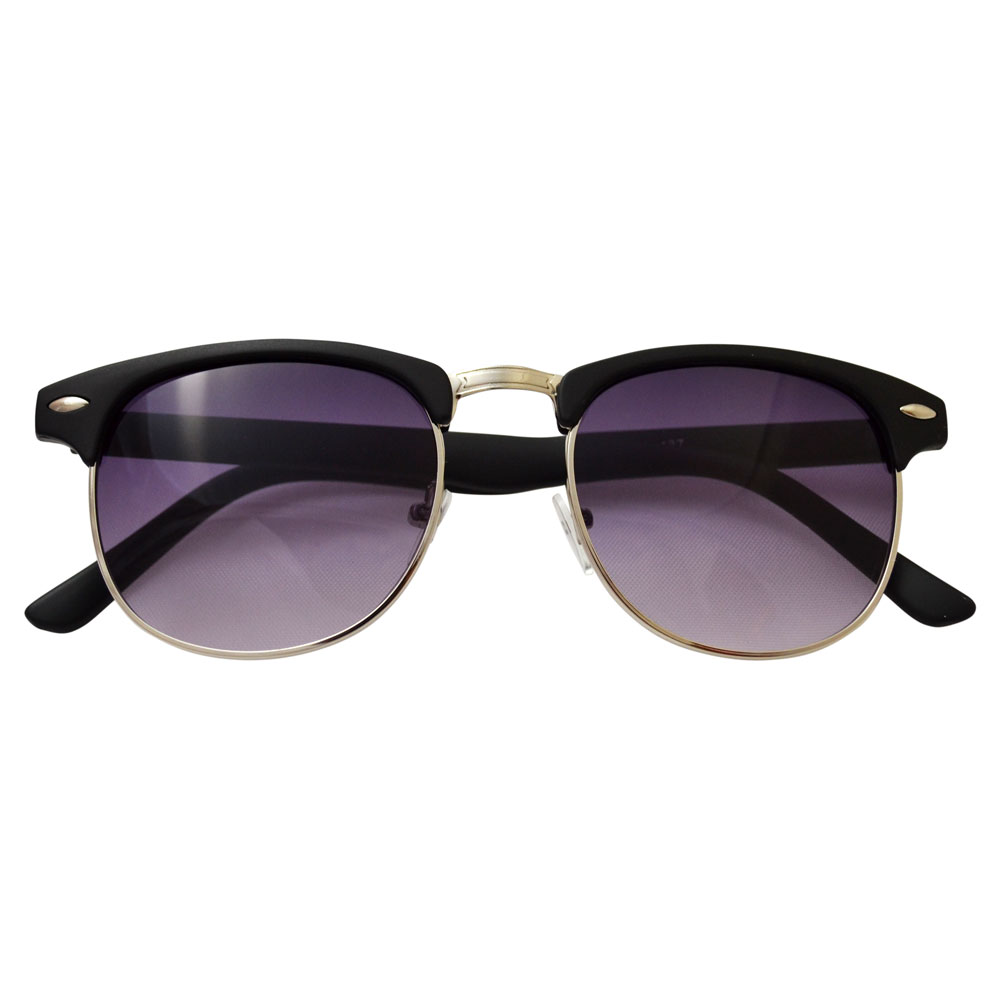 Purple Clubmaster Sunglasses, Matte Black With Gold Accents - Folded