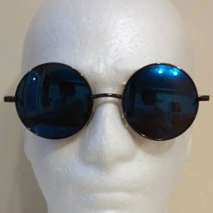 blue mirrored lenses with gunmetal gray frame & black temple covers - front