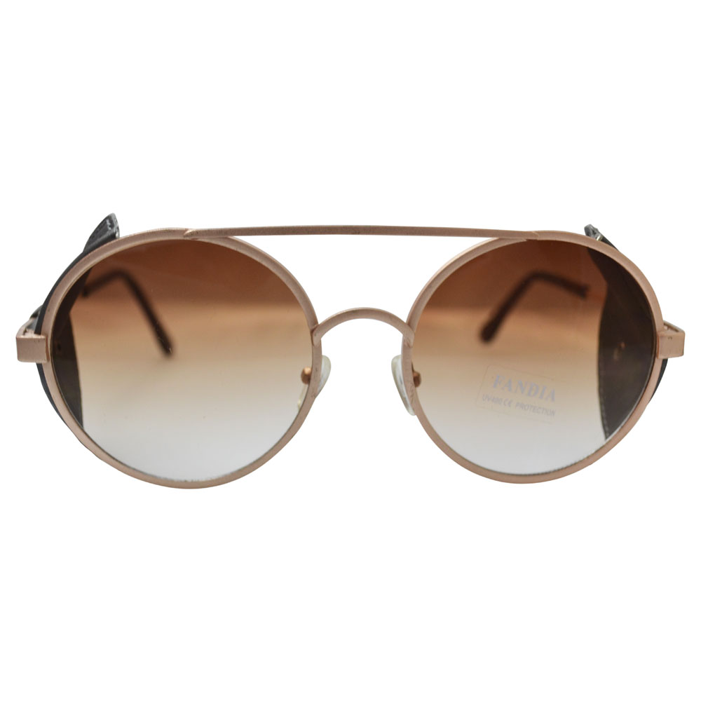 Brown Gradient Sunglasses With Gold Frames & Fabric Windguard - Front