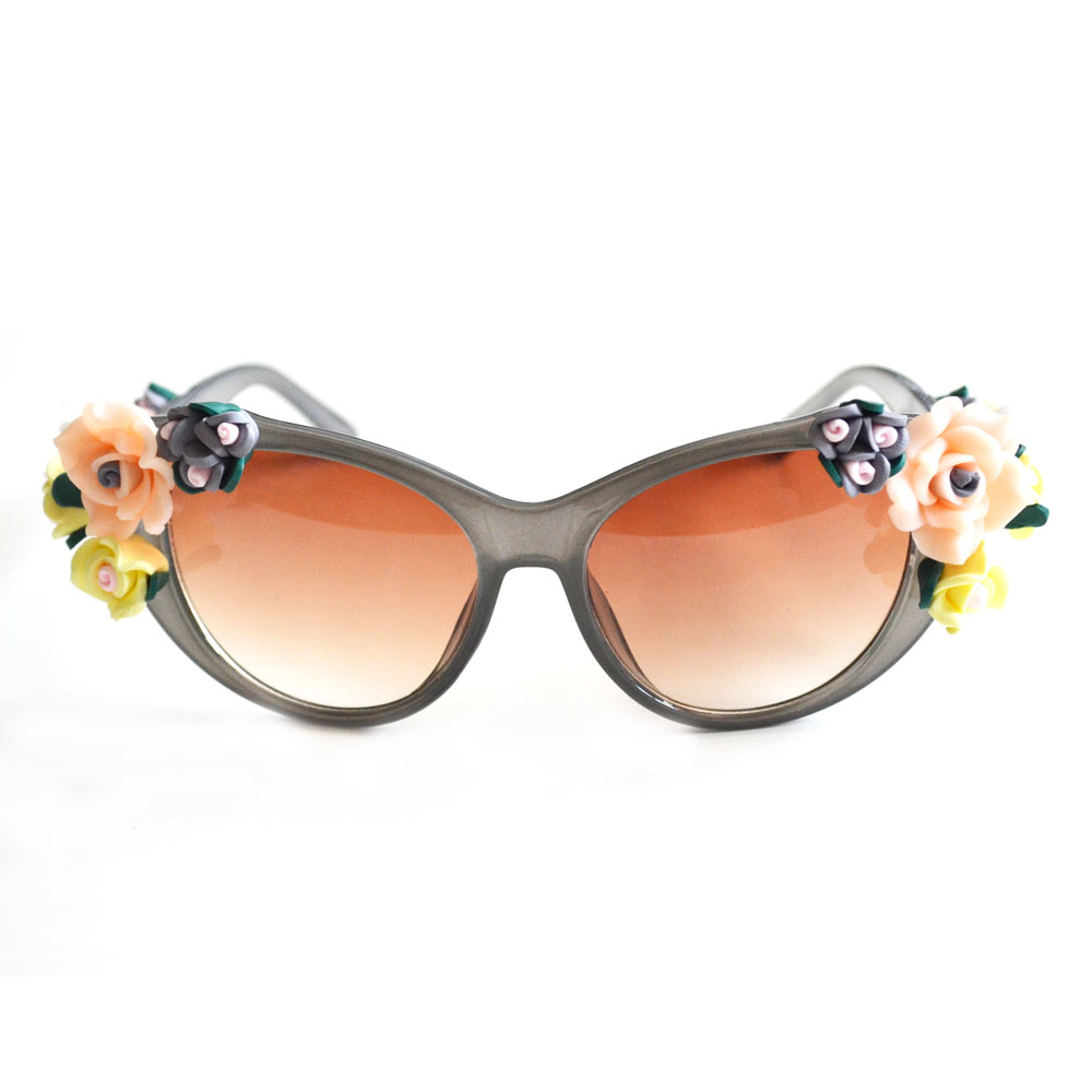Download Gray Flower Cat Eye Sunglasses for Women - Gradient Lenses