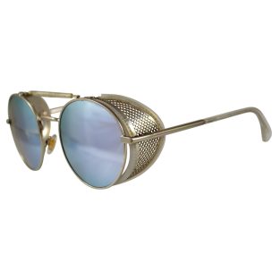 Silver Oval Sunglasses: Fold In Side Shields, Lavender Lenses