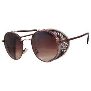 Bronze Oval Sunglasses: Fold In Side Shields, Brown Gradient Lenses