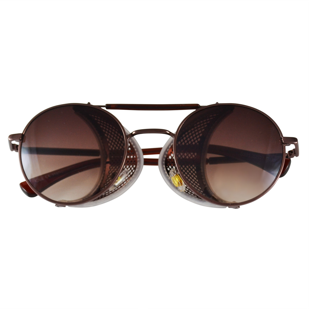 Bronze Oval Sunglasses: Fold In Side Shields, Brown Gradient Lenses