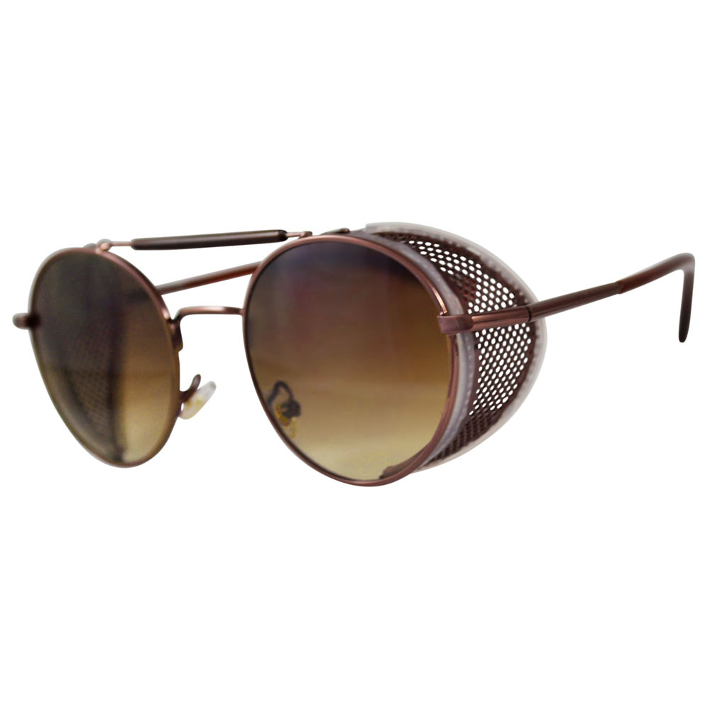 Bronze Oval Sunglasses: Fold In Side Shields, Brown Lenses