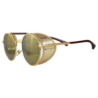 Gold Tone Oval Sunglasses: Fold In Side Shields, Gold Lenses