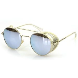 Oval Sunglasses With Folding Side Shields: Silver & Silver Mirrored Lenses