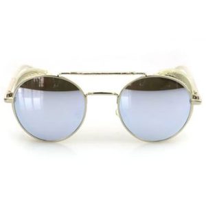 Oval Sunglasses With Folding Side Shields: Silver & Silver Mirrored Lenses - Front