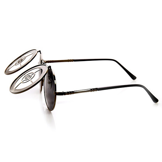 Side View - Round Bronze Flip-up Sunglasses With Target