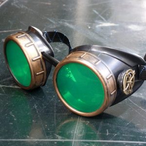Black & Bronze Navigator Goggles With Green Lenses