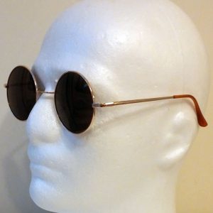 hippie peace glasses with gray lenses and golden frames & beige temple covers