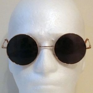hippie peace glasses with gray lenses and golden frames & beige temple covers - front