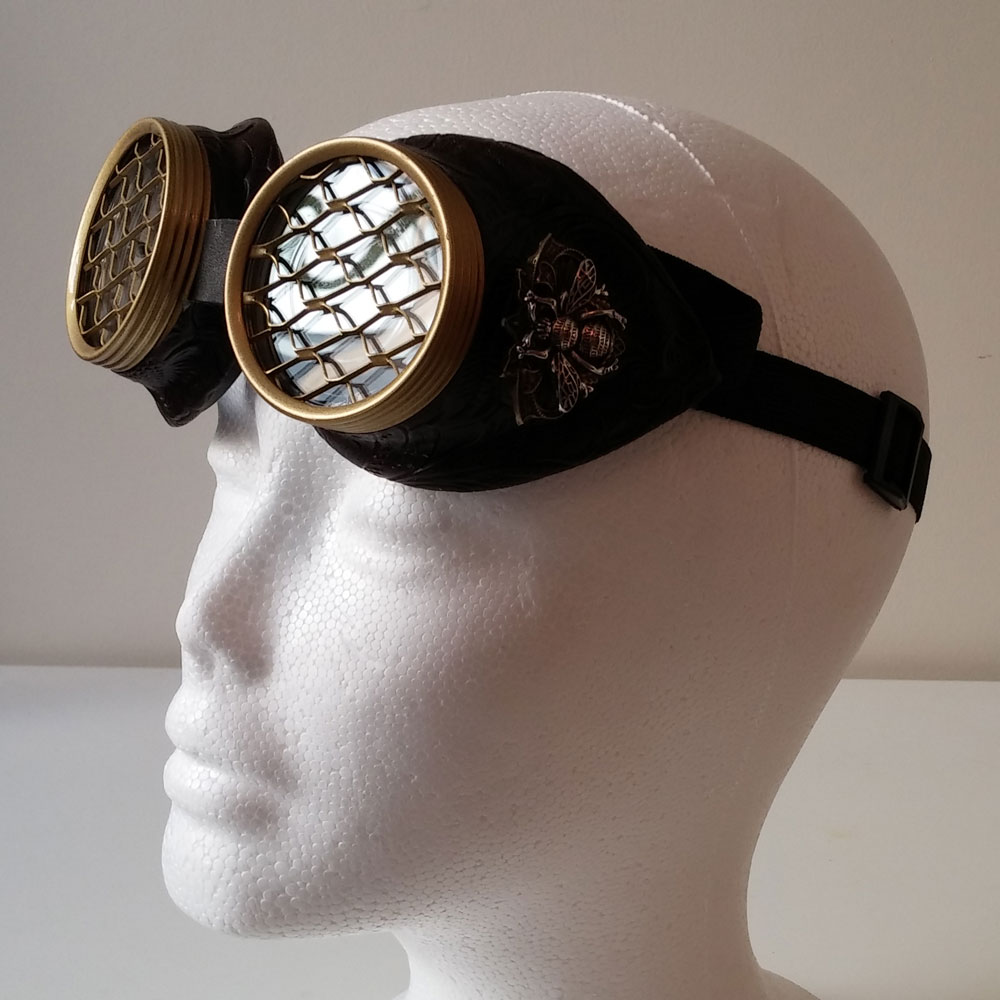 brown faux leather bee goggles