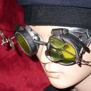 Silver Toned Goggles: Yellow Lenses w/ Two Eye Loupes