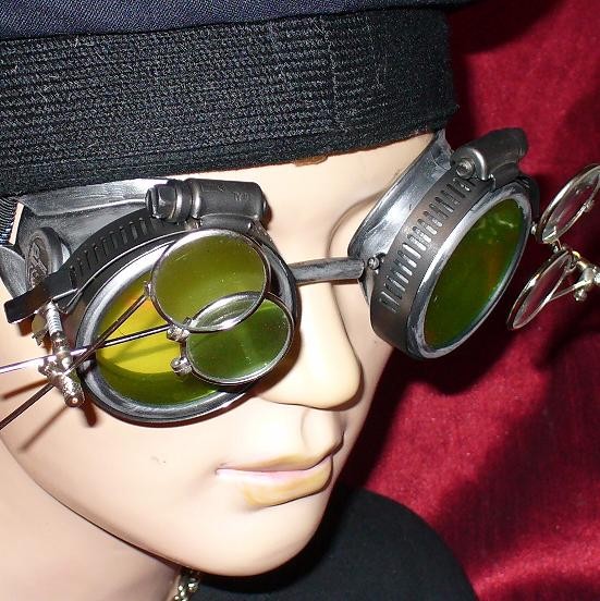 Silver Toned Goggles: Yellow Lenses w/ Two Eye Loupes