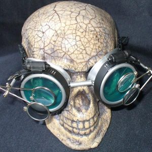 Silver Apocalypse Goggles w/ Blue Lenses & Two Eye Loupe