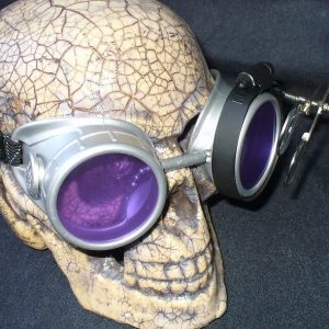 Silver Apocalypse Goggles: Purple Lenses & Eye Loupe