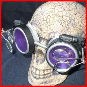 Silver Apocalypse Goggles: Purple Lenses w/ Two Eye Loupes