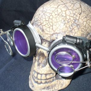 Silver Apocalypse Goggles: Purple Lenses w/ Two Eye Loupes