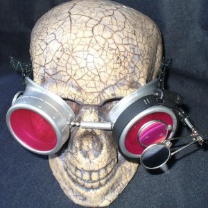 Silver Apocalypse Goggles: Pink Lenses & Eye Loupe