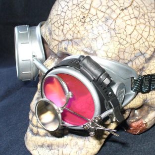 Silver Apocalypse Goggles: Pink Lenses & Eye Loupe