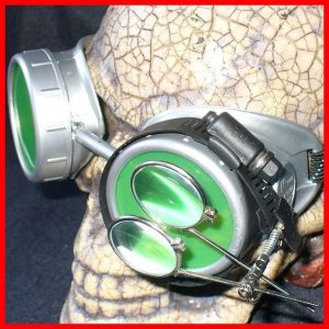 Silver Apocalypse Goggles: Green Lenses w/ Eye Loupe