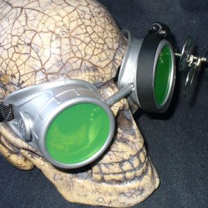 Silver Apocalypse Goggles: Green Lenses w/ Eye Loupe