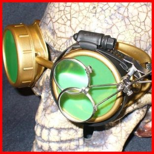 Gold Apocalypse Goggles: Green Lenses w/ Eye Loupe