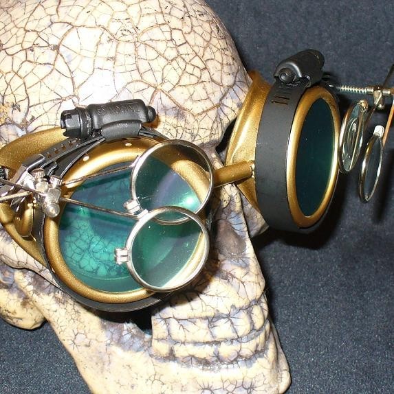 Gold Apocalypse Goggles w/ Sea Blue Lenses & Two Eye Loupe