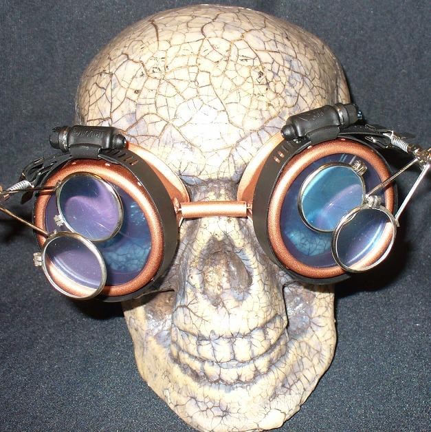 Copper Apocalypse Goggles: Purple Lenses w/ Two Eye Loupes