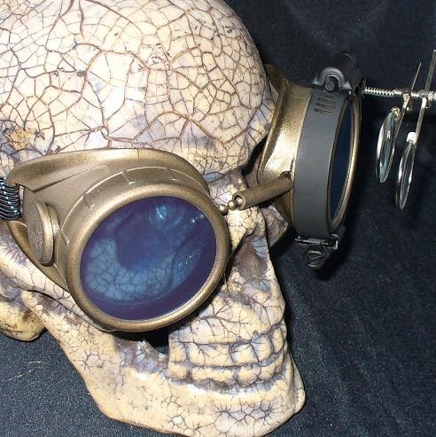 Dark Brown Apocalypse Goggles: Blue Lenses w/ Eye Loupe