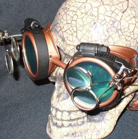 Copper Apocalypse Goggles: Blue Lenses & Two Eye Loupes