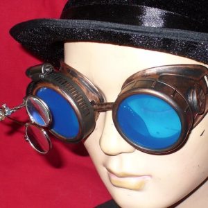 Copper Toned Goggles: Blue Lenses w/ Eye loupe